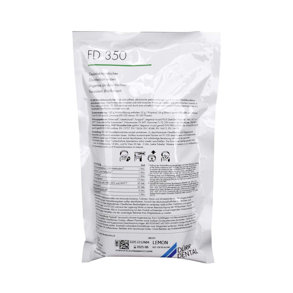 FD 350, disinfectant wipes, lemon, 12 bags of 110 wipes