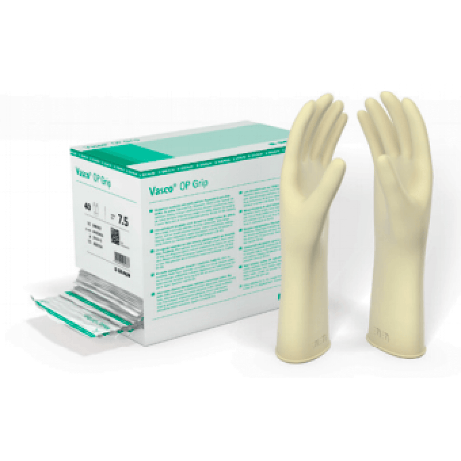 Vasco OP Grip Gloves, size 7.5, powder-free, latex, pack of 40 pairs