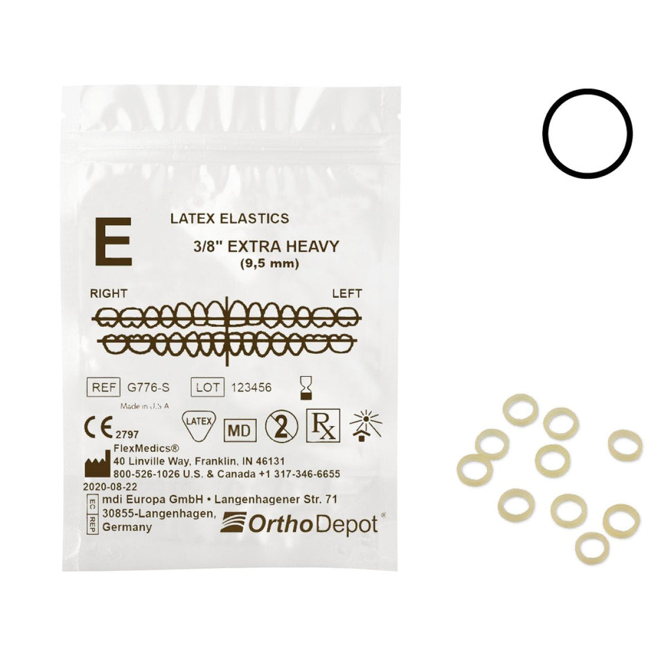 Intraoral elastics latex, 9.5mm, brown E (50 x100), 50 x patient bags with 100 pieces