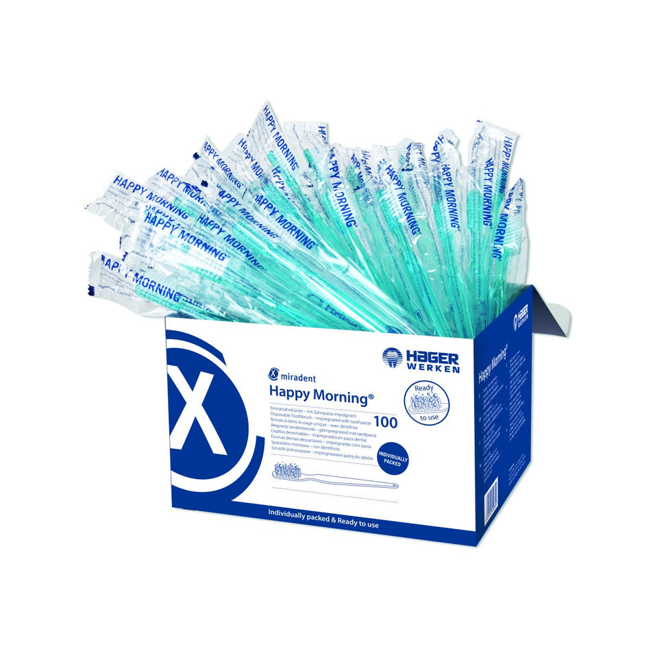 Happy Morning, disposable toothbrush with toothpaste, pack of 100