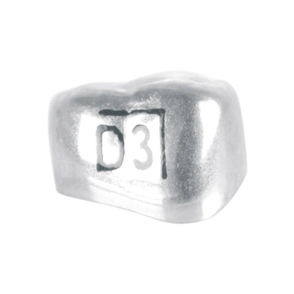 Stainless steel crowns, milk molar, UK 1, right, DLR3, ? mesial/distal 8.0, pack of 5