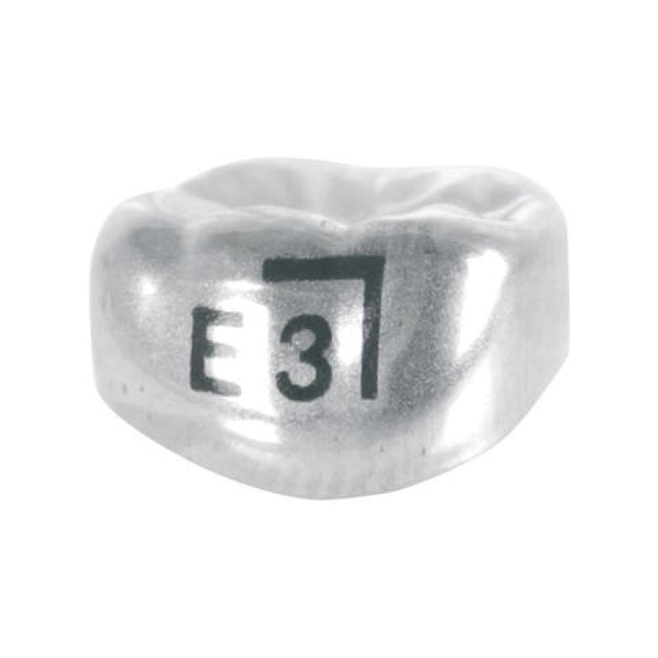 Stainless steel crowns, deciduous molar, UK 2, right, ELR3, ? mesial/distal 9.8, pack of 5