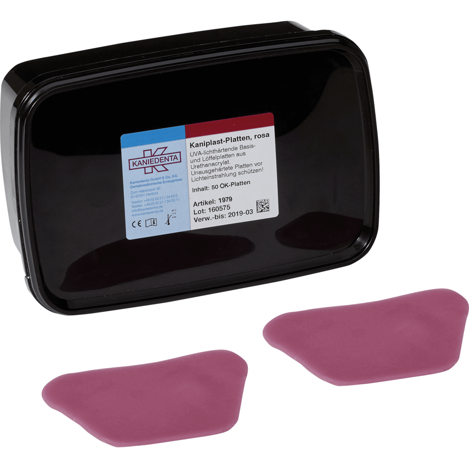 Kaniplast OK Plates, PINK, Light-curing, preformed spoon plates, pack of 50