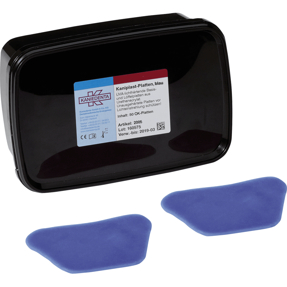 Kaniplast OK Plates, BLUE, light-curing, preformed spoon plates, pack of 50