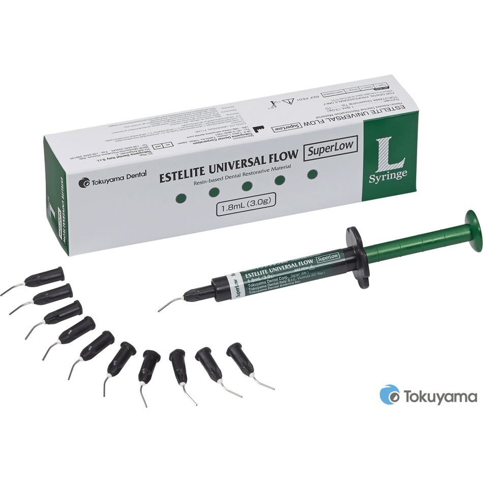 Estelite Universal Flow SuperLow A2, sub-micro filler, low flowability, 3 g syringe including 10 application tips