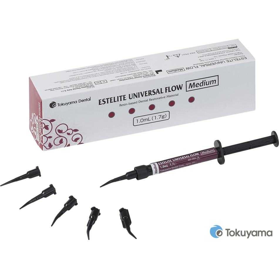 Estelite Universal Flow Medium A5, sub-micro filler, medium flowability, 1.7 g syringe including 6 application tips