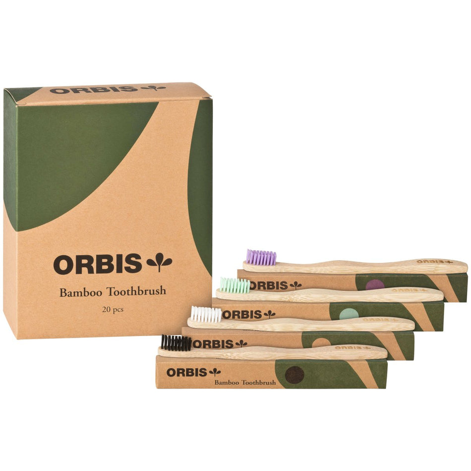 ORBIS-Green Bamboo Toothbrush, assorted colors, 19 cm, pack of 20