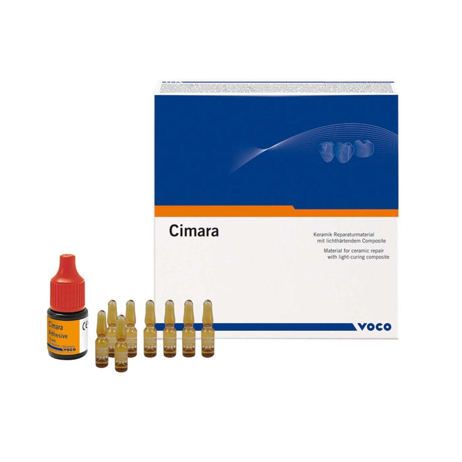 Cimara Set (Adhesive Silane 8 x 0.3 ml, Adhesive Bottle 4 ml, Opaque LC Syringe 1.2 g, GrandioSO Caps 8 x 0.25 g (A1, 2 x A2, 2 x A3, A3.5, B2, GA3.25), Accessories)