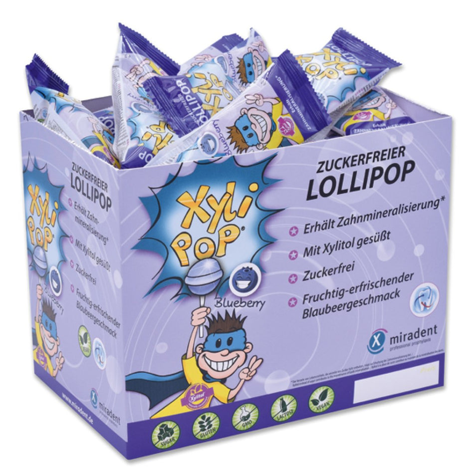 miradent XyliPOP Lollipop, 6 g, Blueberry, pack of 50