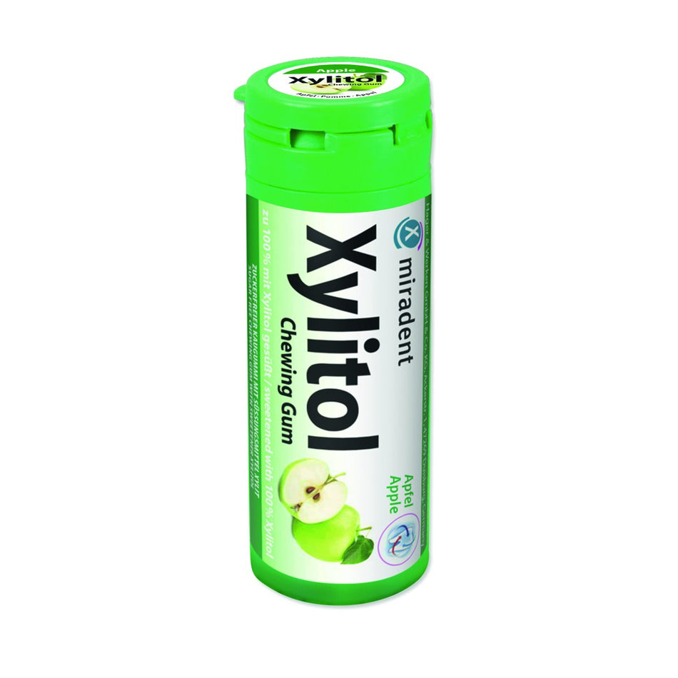 miradent Xylitol Chewing Gum, Apple, Kids, Can of 30 pieces