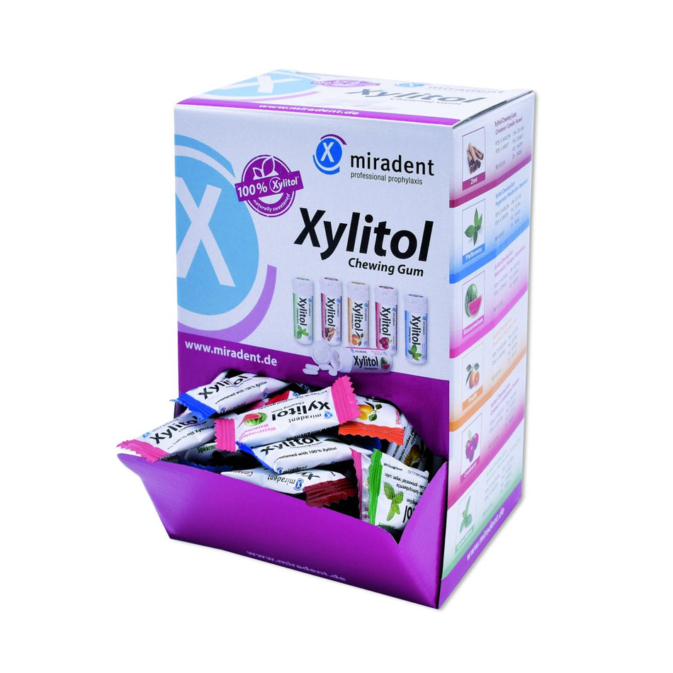 Miradent Xylitol, chewing gum dragees assortment, 200 packs of 2 pieces each