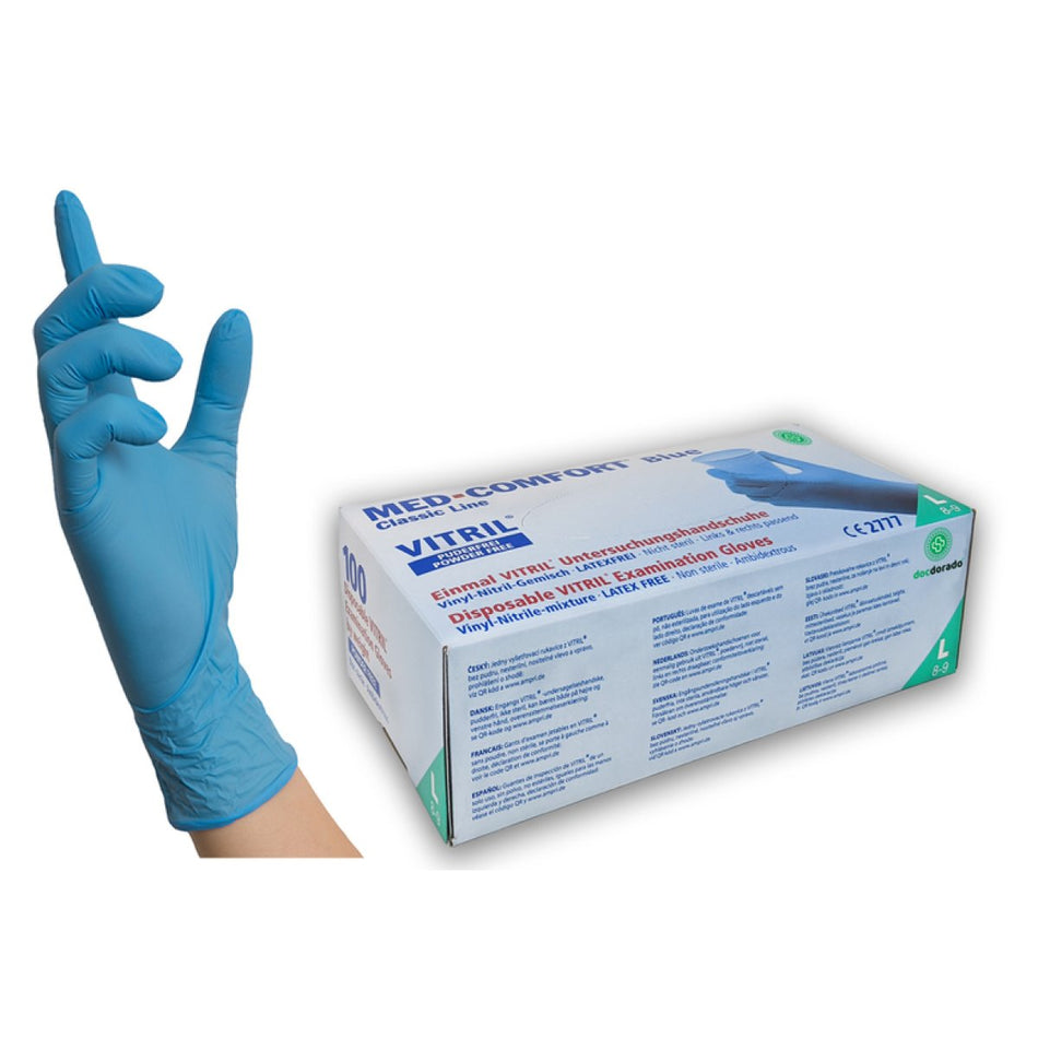 Med-Comfort vinyl nitrile examination gloves, blue, M, 100 pieces