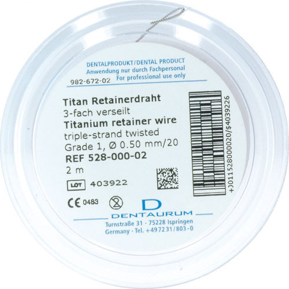 Titanium retainer wire, triple stranded, grade 1, 0.50 mm / 20, pack of 1 piece