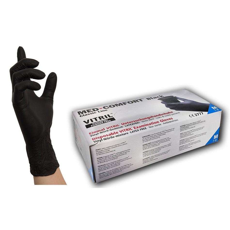 Med-Comfort vinyl nitrile examination gloves, black, S, 100 pieces