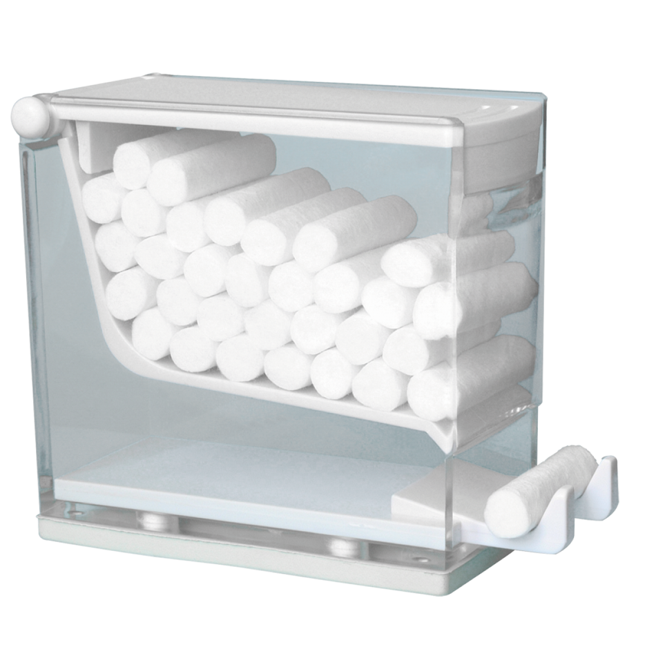 Cotton roll dispenser suitable for sizes 1+2, 1, white, 10 x 48 x 134 mm