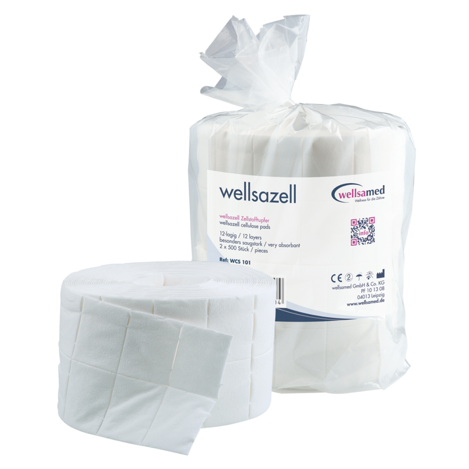 Wellsazell cellulose swabs, 2 x 500 pieces, white, 4 x 5 cm