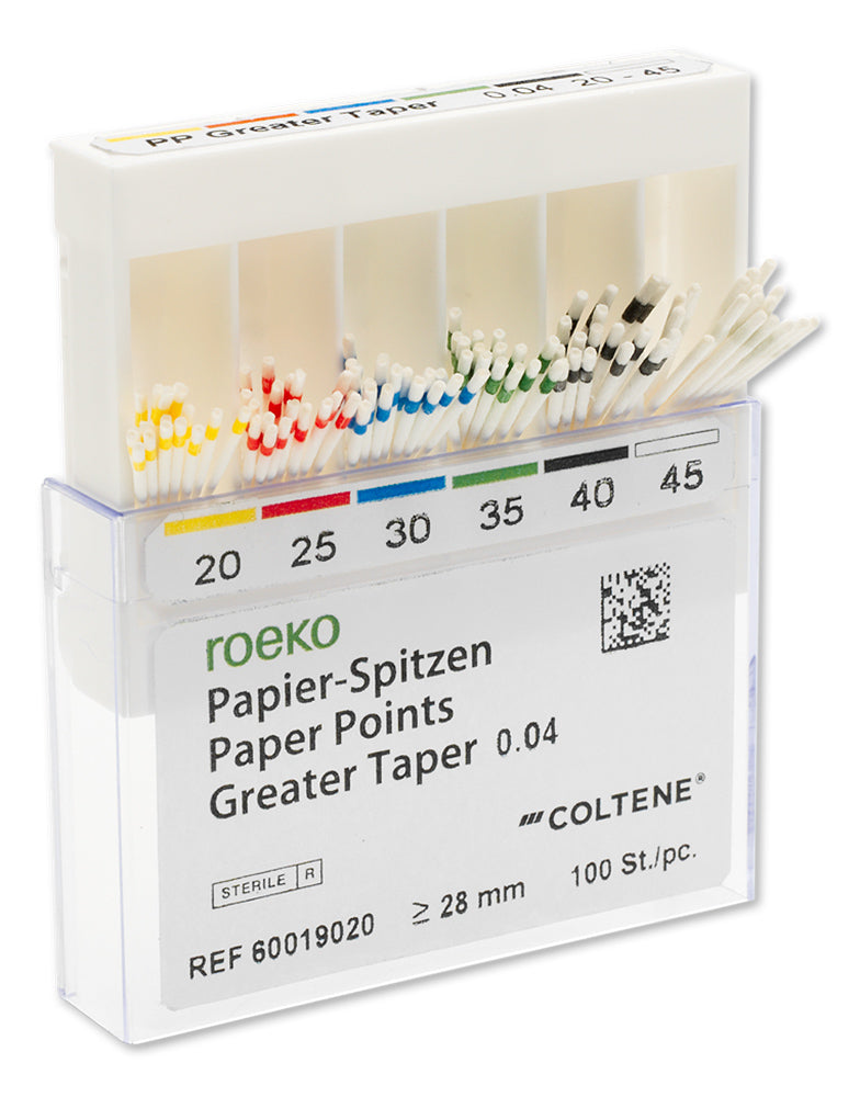 Roeko paper tips Greater Taper .04, ISO 030, length 28 mm, pack of 100 pieces