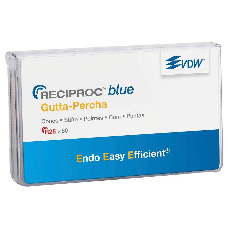 Reciproc blue gutta-percha points, 28 mm, ISO R25, red, pack of 60 pieces