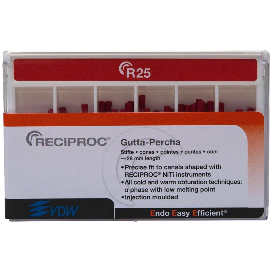 Reciproc Gutta Percha, 28 mm, ISO R25, red, pack of 60 pieces