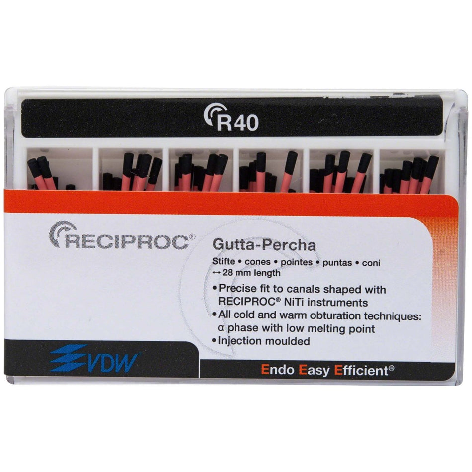 Reciproc Gutta Percha, 28 mm, ISO R40, black, pack of 60 pieces