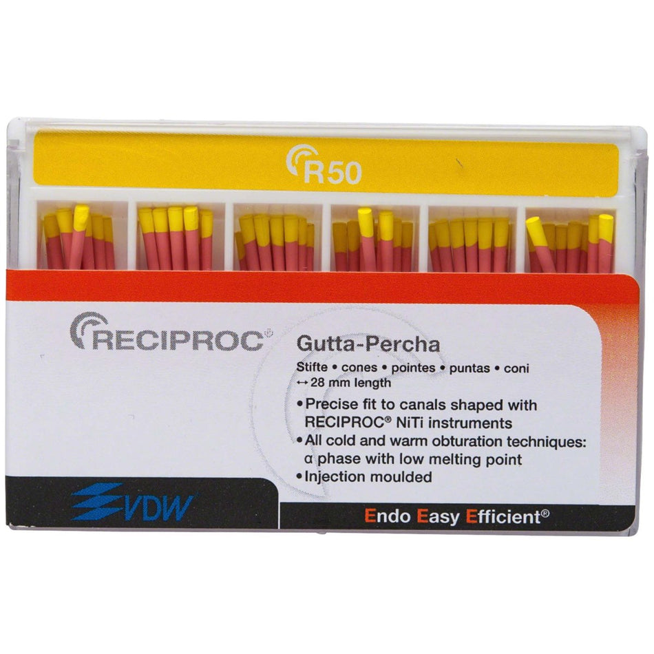 Reciproc Gutta Percha, 28 mm, ISO R50, yellow, pack of 60 pieces