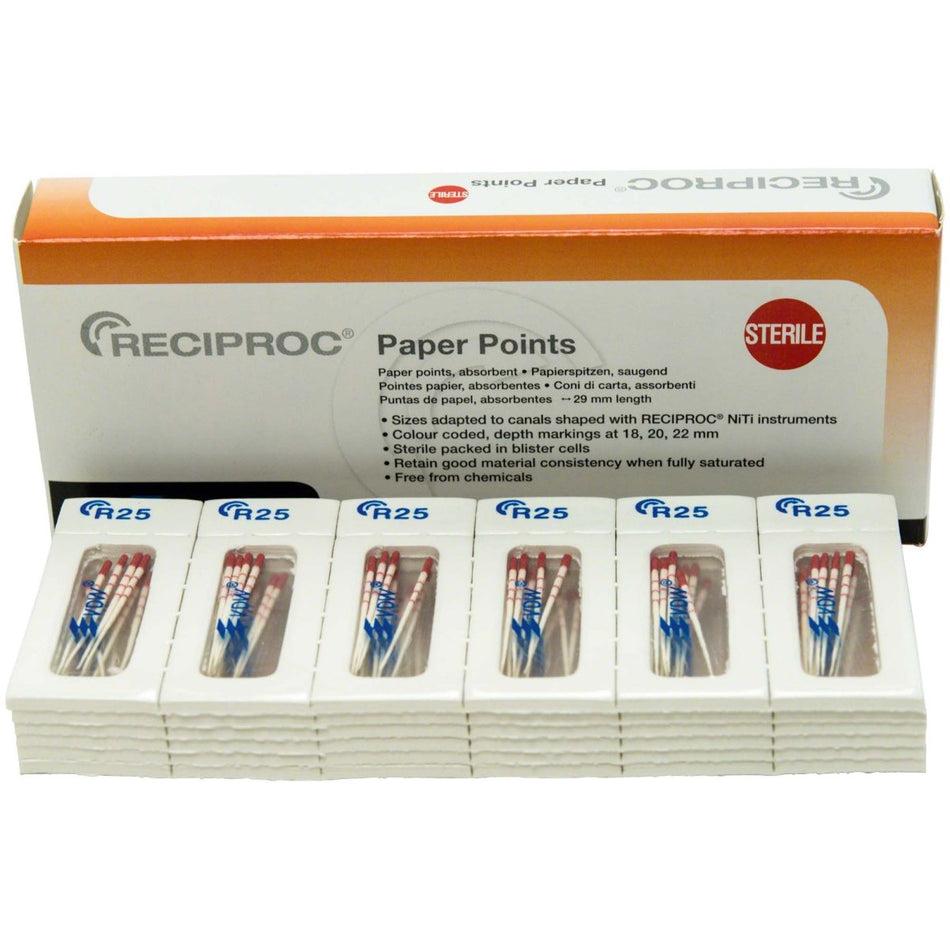 Reciproc paper tips, 18,20,22 mm, ISO R25, red, pack of 144 pieces