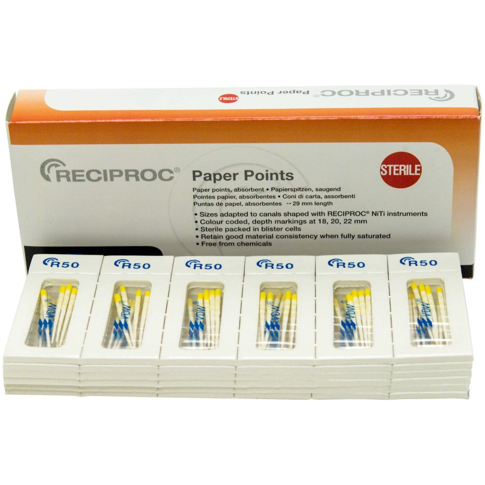 Reciproc paper tips, 29 mm, ISO R50, yellow, pack of 144 pieces