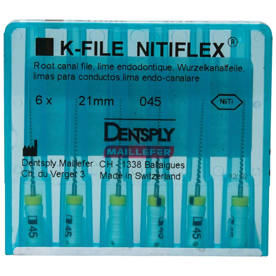 K-file Nitiflex, hand use, 21 mm, ISO 045, white, blister of 6 pieces