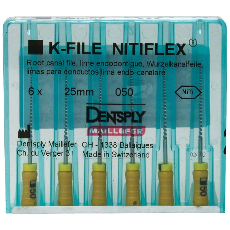 K-file Nitiflex, hand use, 25 mm, ISO 050, yellow, blister of 6 pieces