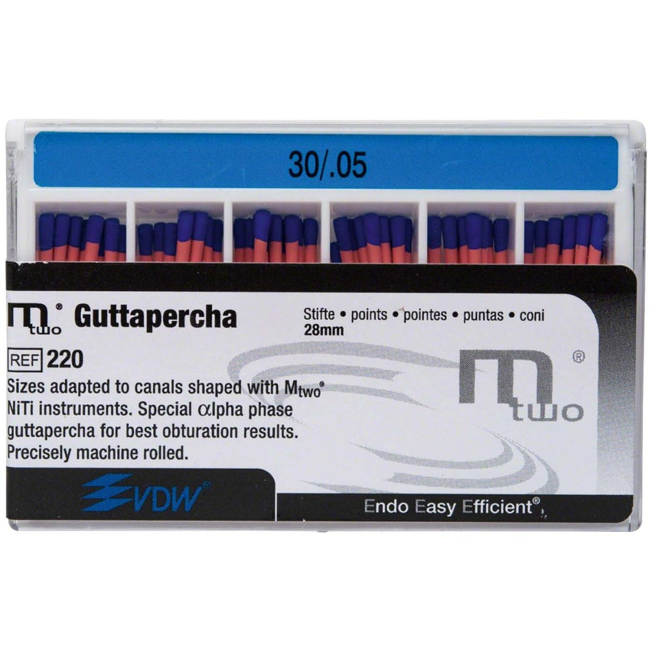 Mtwo gutta-percha tips, Taper.05, ISO 030, 28 mm, pack of 60 pieces