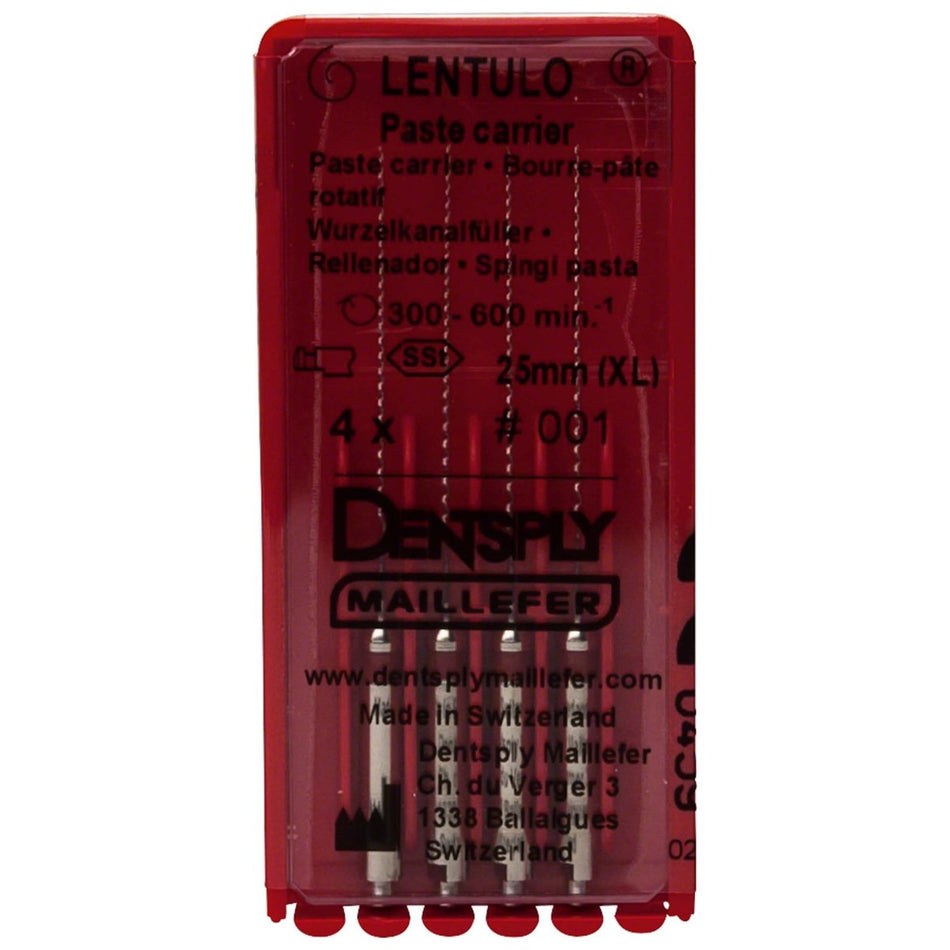 Lentulo root canal filler, size 1, 25 mm, red, pack of 4