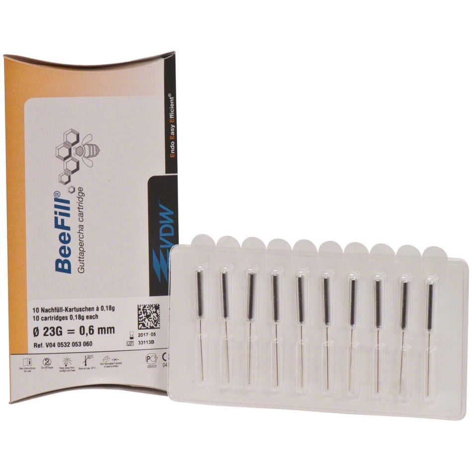 BeeFill gutta-percha cartridges, 23G / Ø 0.6 mm, pack of 10 pieces