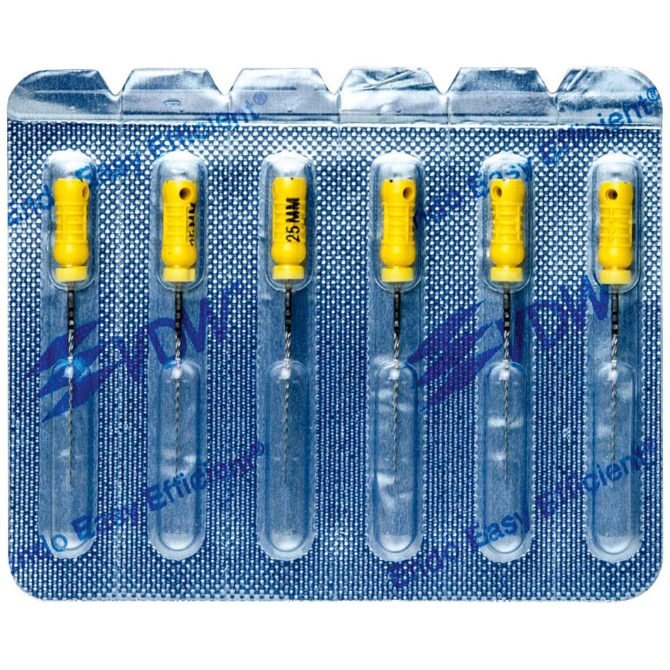 VDW Sterile K drills, 25 mm, ISO 20, yellow, pack of 6 pieces