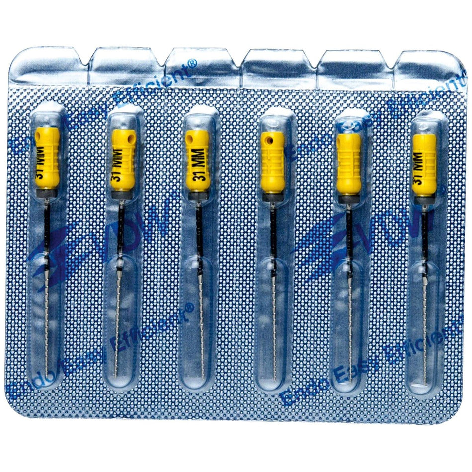 STERILE Hedström files, 31 mm, ISO 050, yellow, blister of 6 pieces